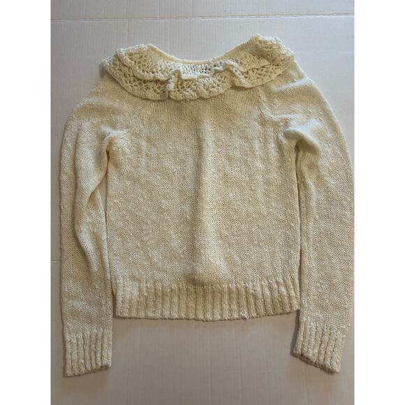 Vtg 80s LeRoy knitwear Ivory Sweater Sz Small Ruffle Crochet Cottagecore Frilly - Picture 9 of 13